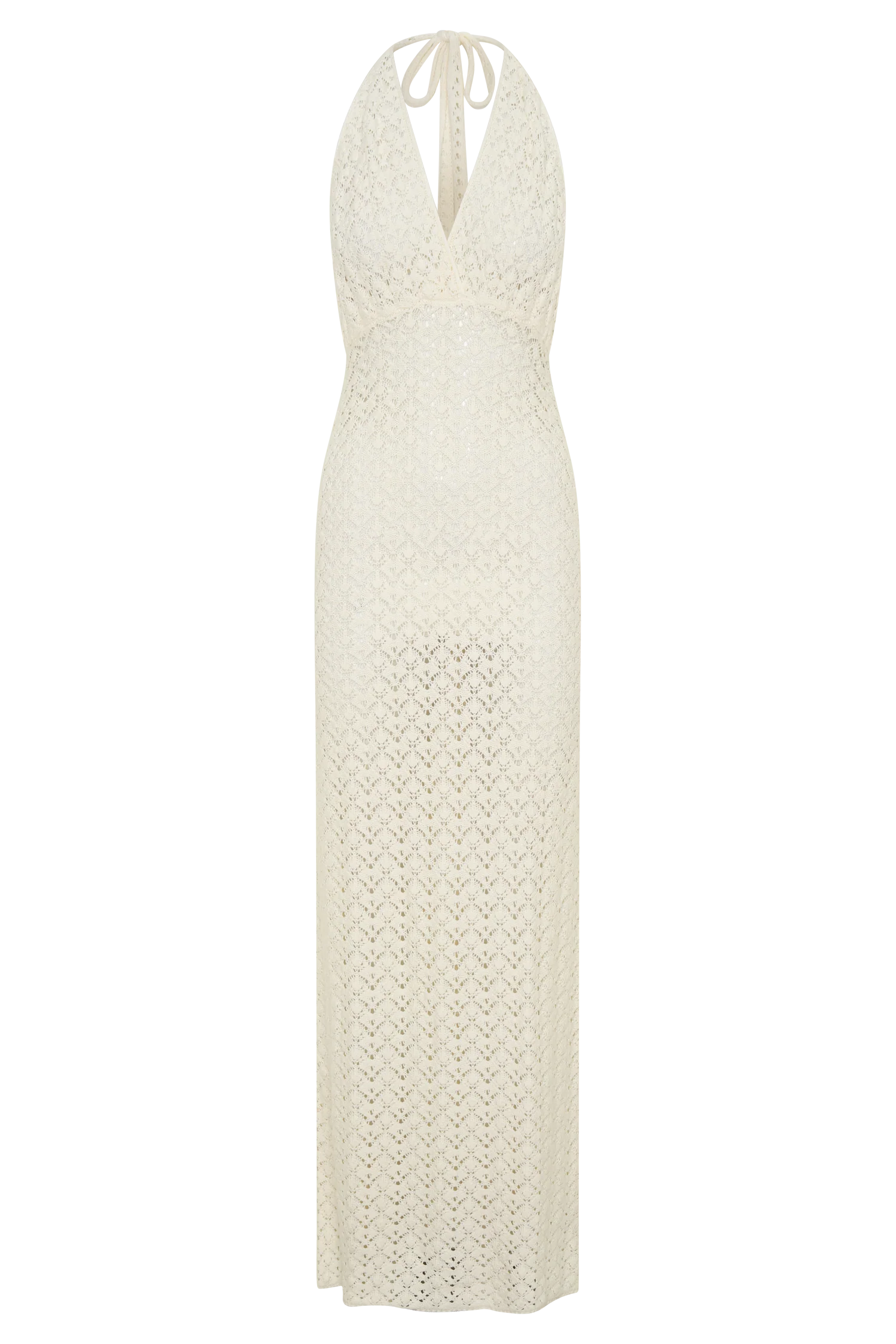 Deeliah Halterneck Crochet Maxi Dress Ivory