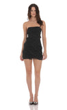 Mesh Rhinestone Strapless Ruffle Dress in Black