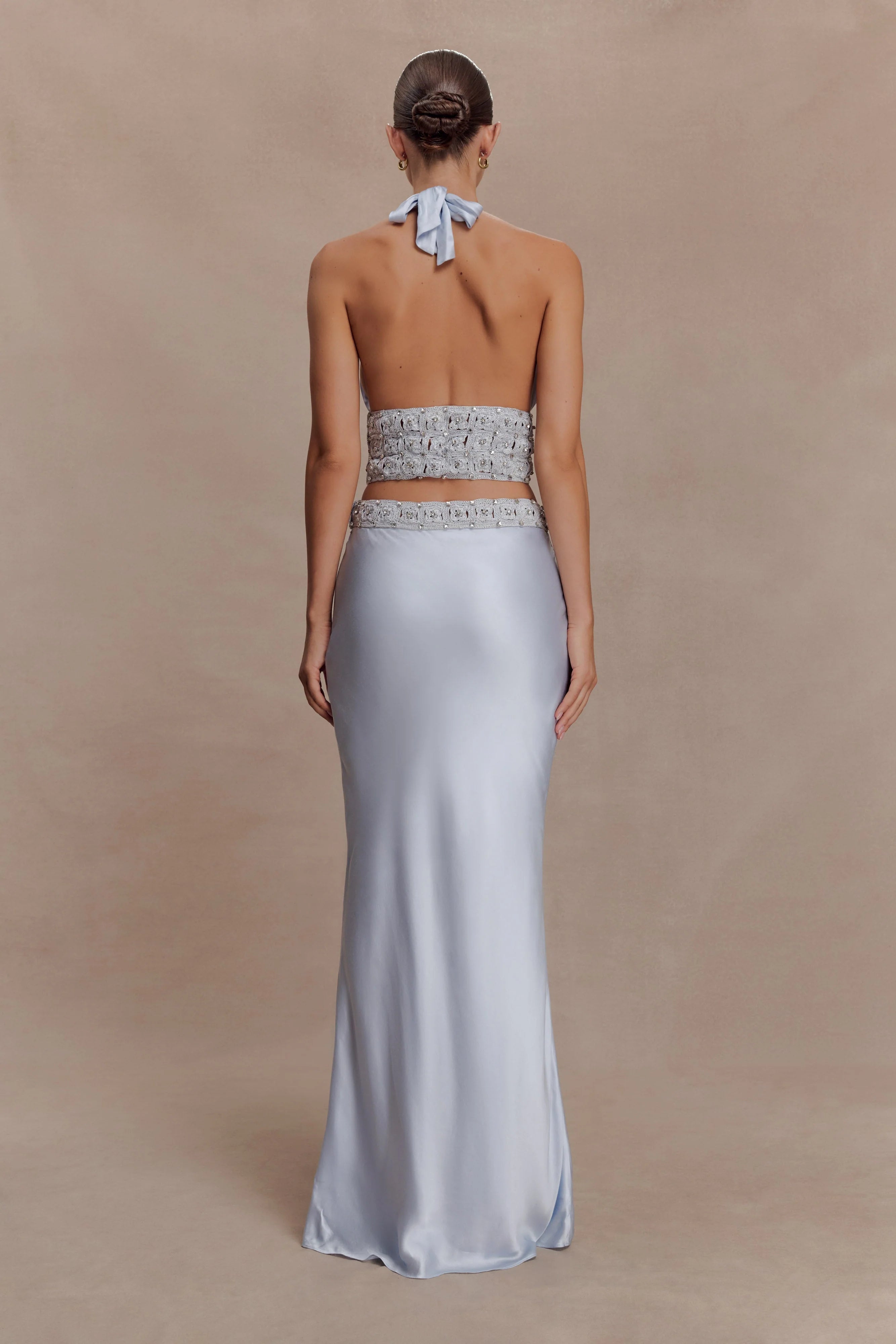 Clementine Chiffon Hand Beaded Maxi Skirt Pale Blue