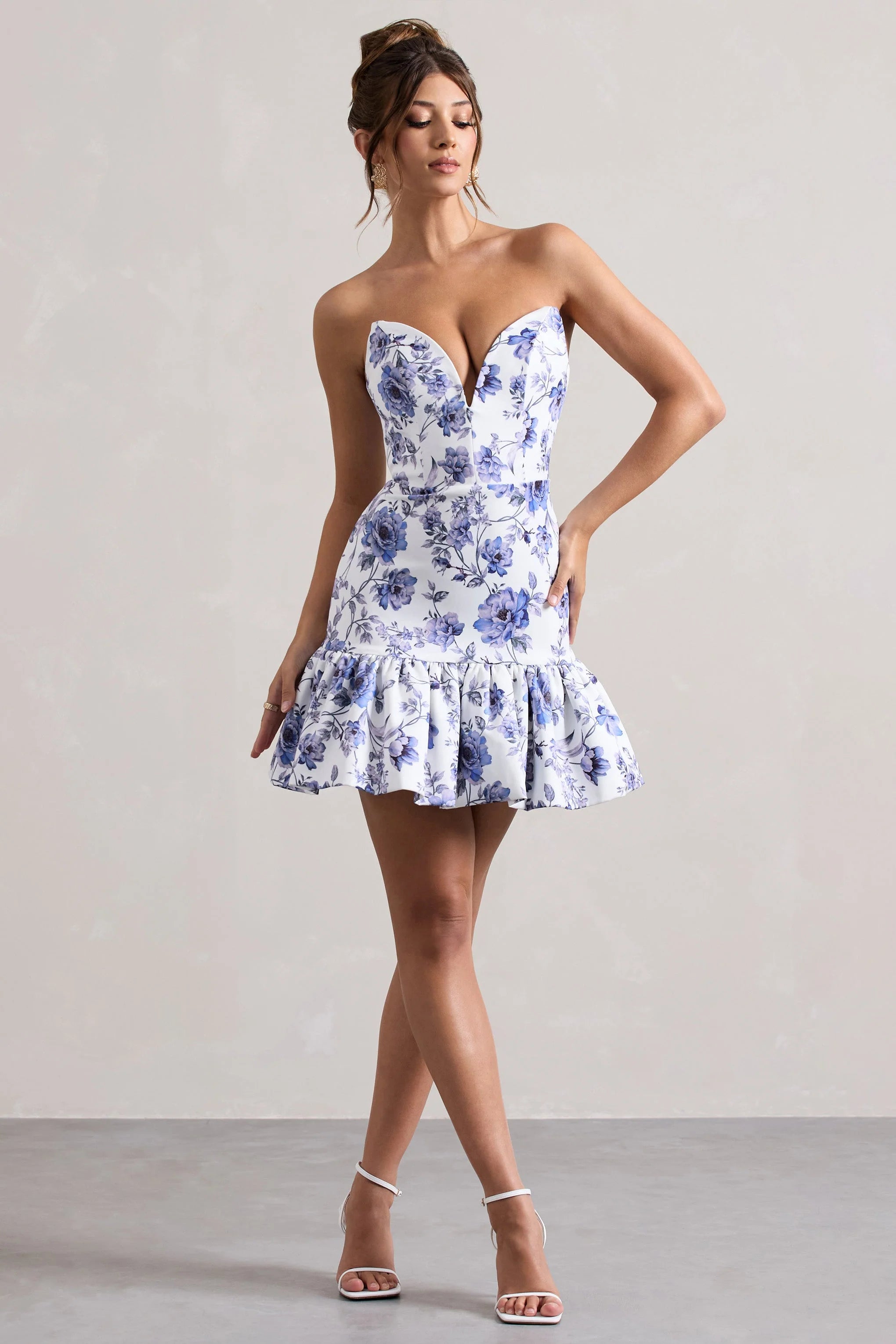 Koko Floral Print Sweetheart Mini Dress With Ruffle Hem