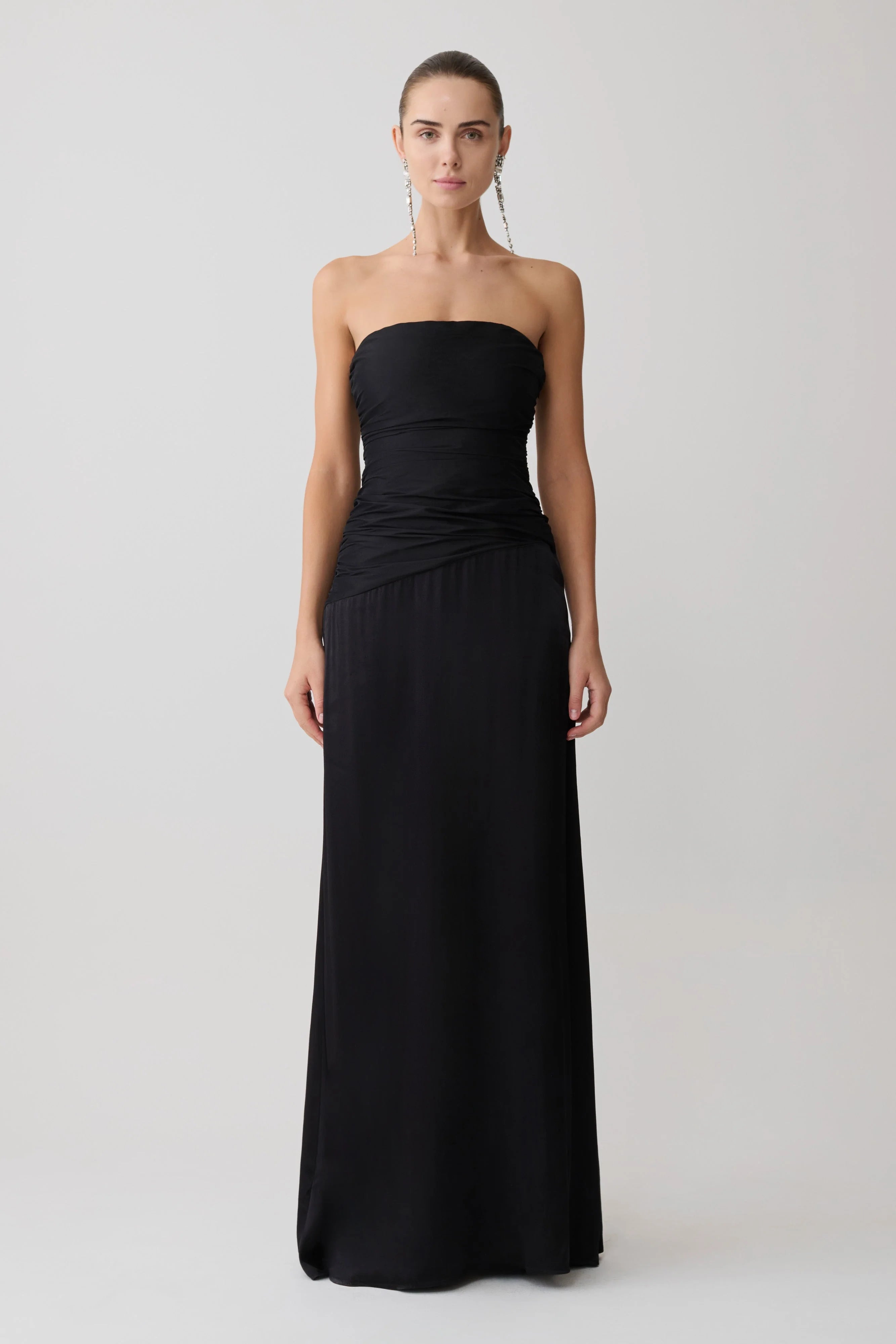 Serena Strapless Taffeta Maxi Dress Black