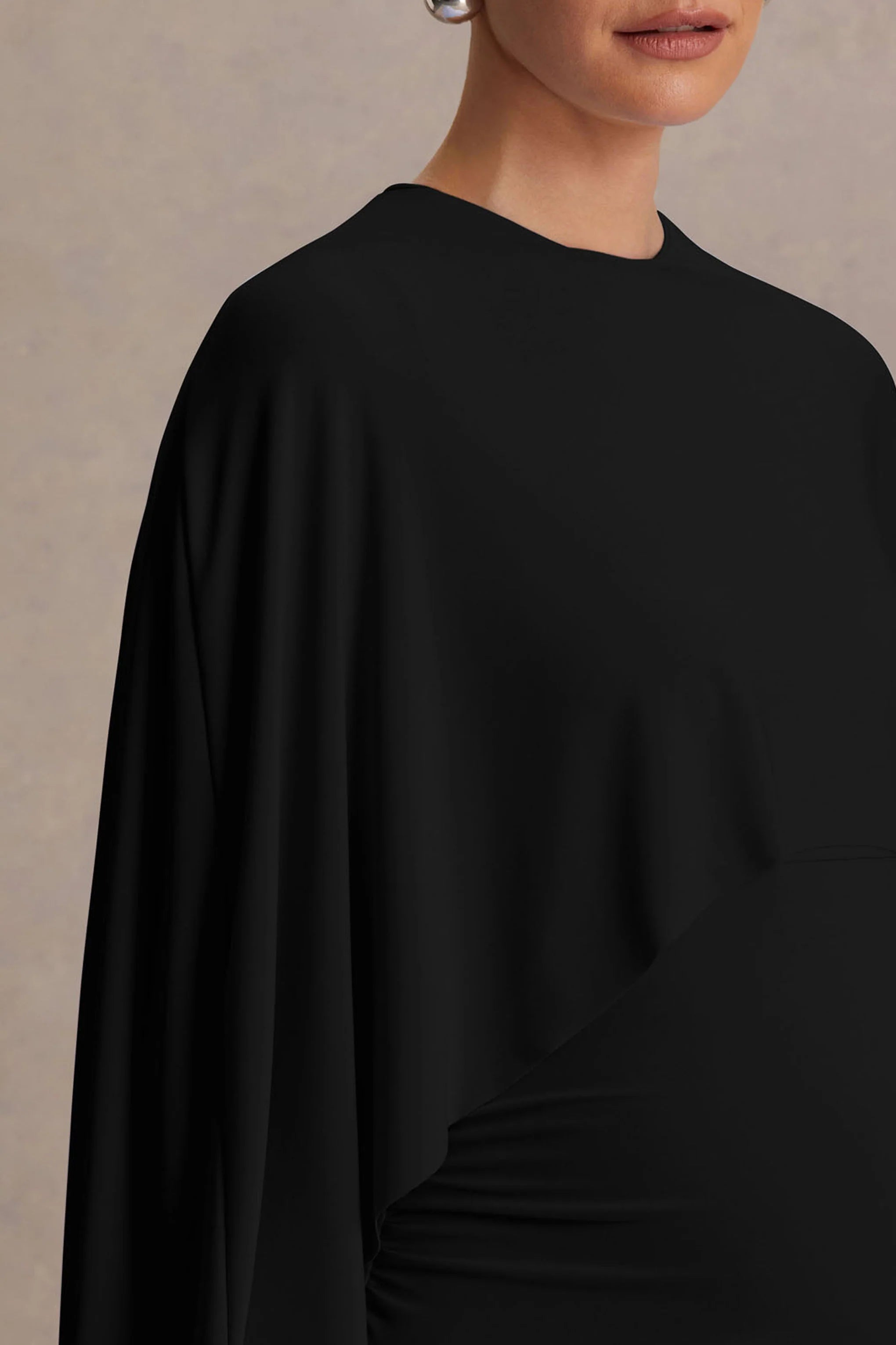 Padma Black Draped Maternity Maxi Dress With Cape Sleeves