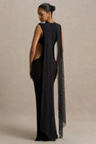 Katara Black High Neck Maxi Dress With Body Cut Out Details