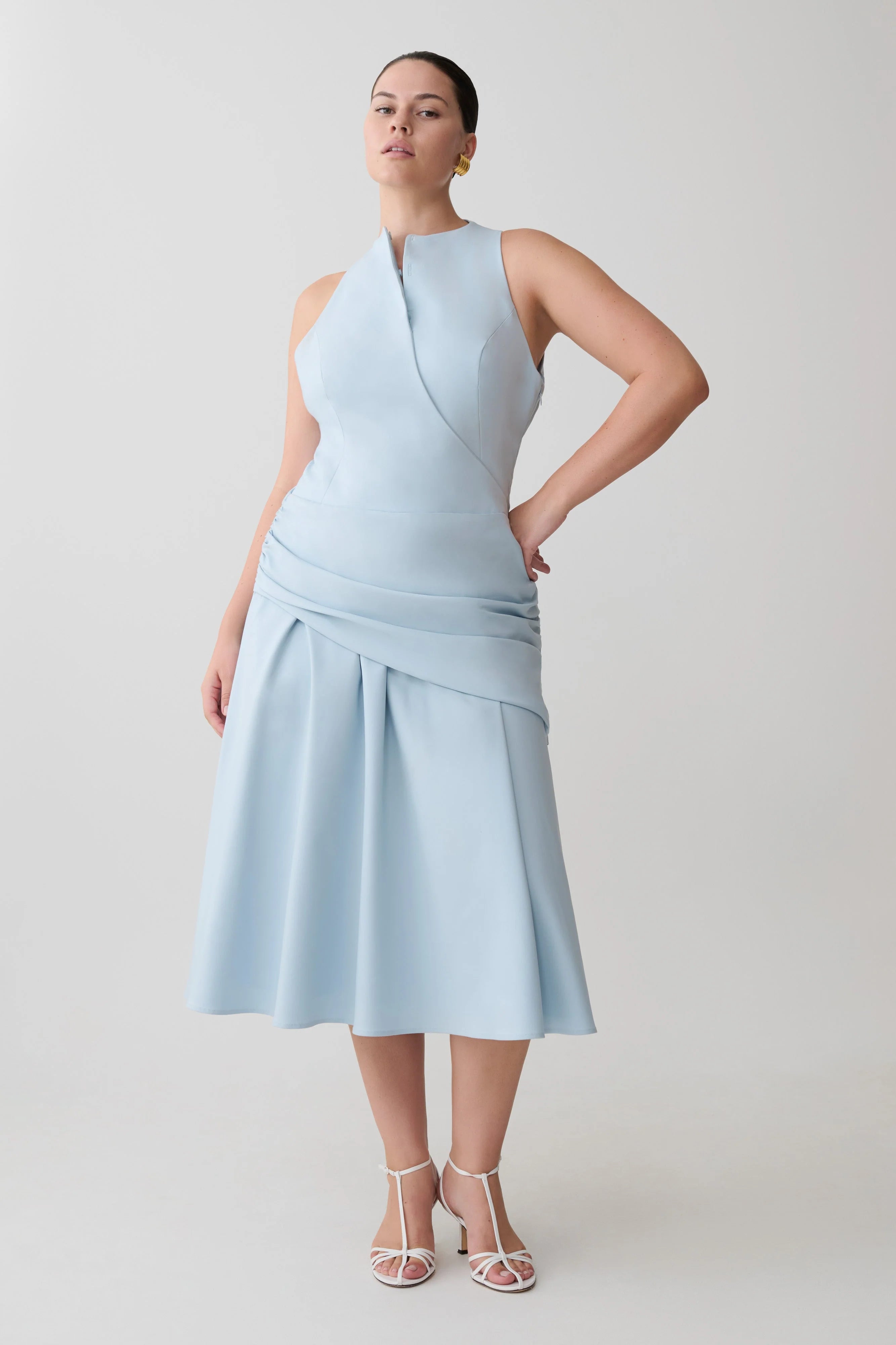 Emily Wrapped Waist Midi Dress Sky Blue