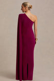 Amaryllis Berry Maternity One Shoulder Maxi Dress with Cape Sleeve