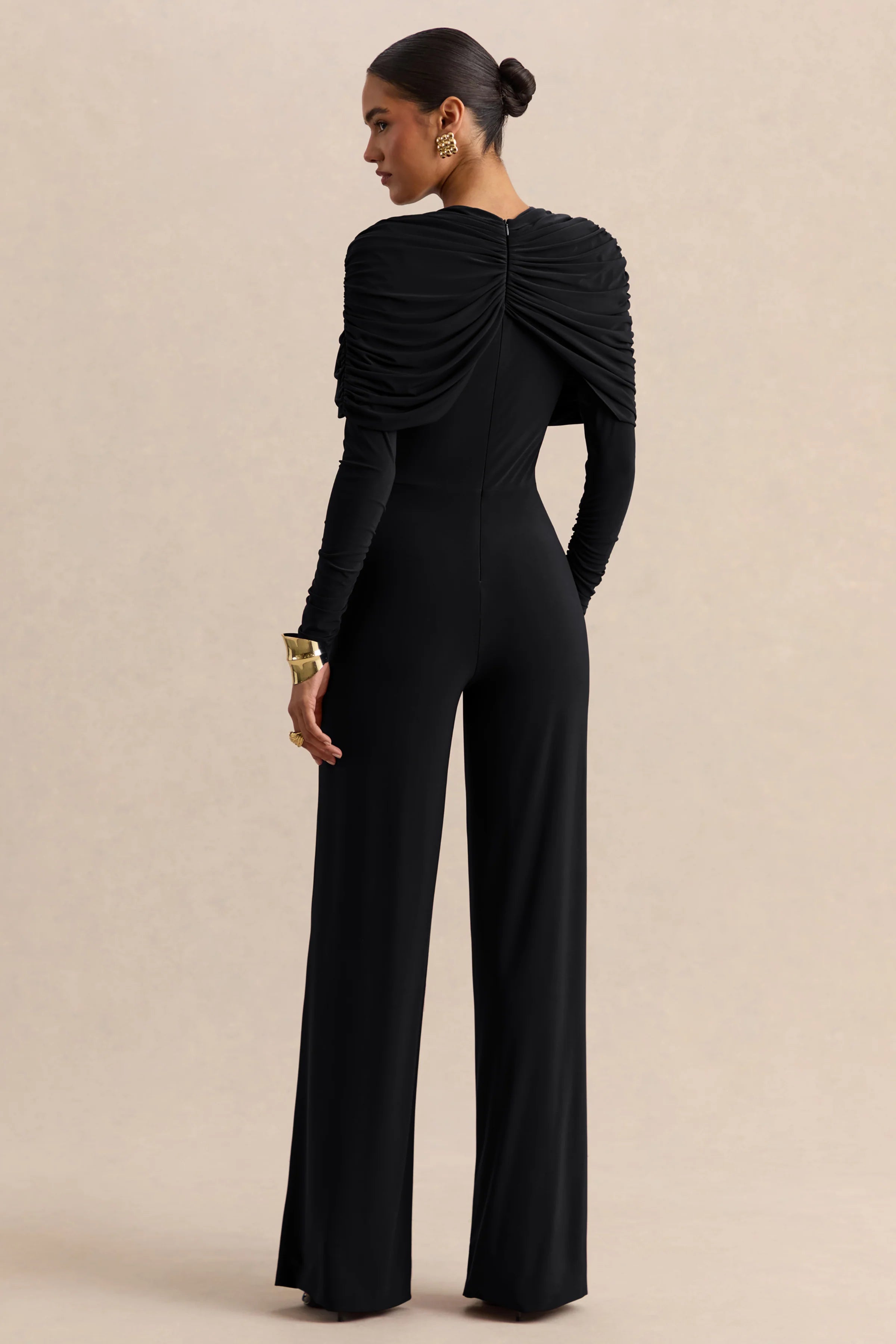 Eloura Black High Neck Jumpsuit With Twist Gathered Detail