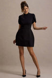 Carabella Black High Neck Short Sleeve Mini Dress