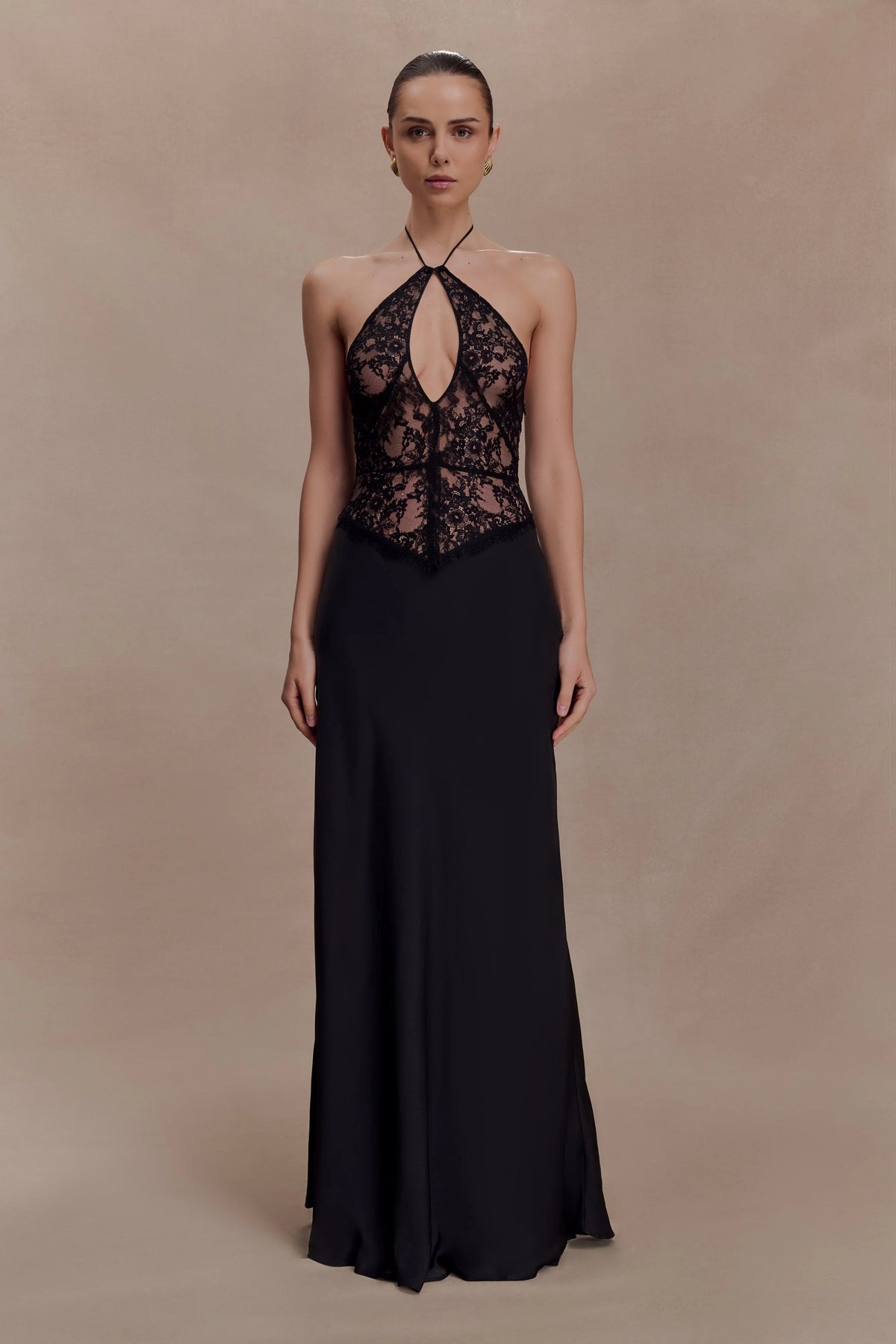 Sascha Lace And Satin Halter Maxi Dress Black