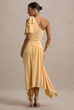 Lotus Love Orange One Shoulder Hanky Hem Maxi Dress With Bow