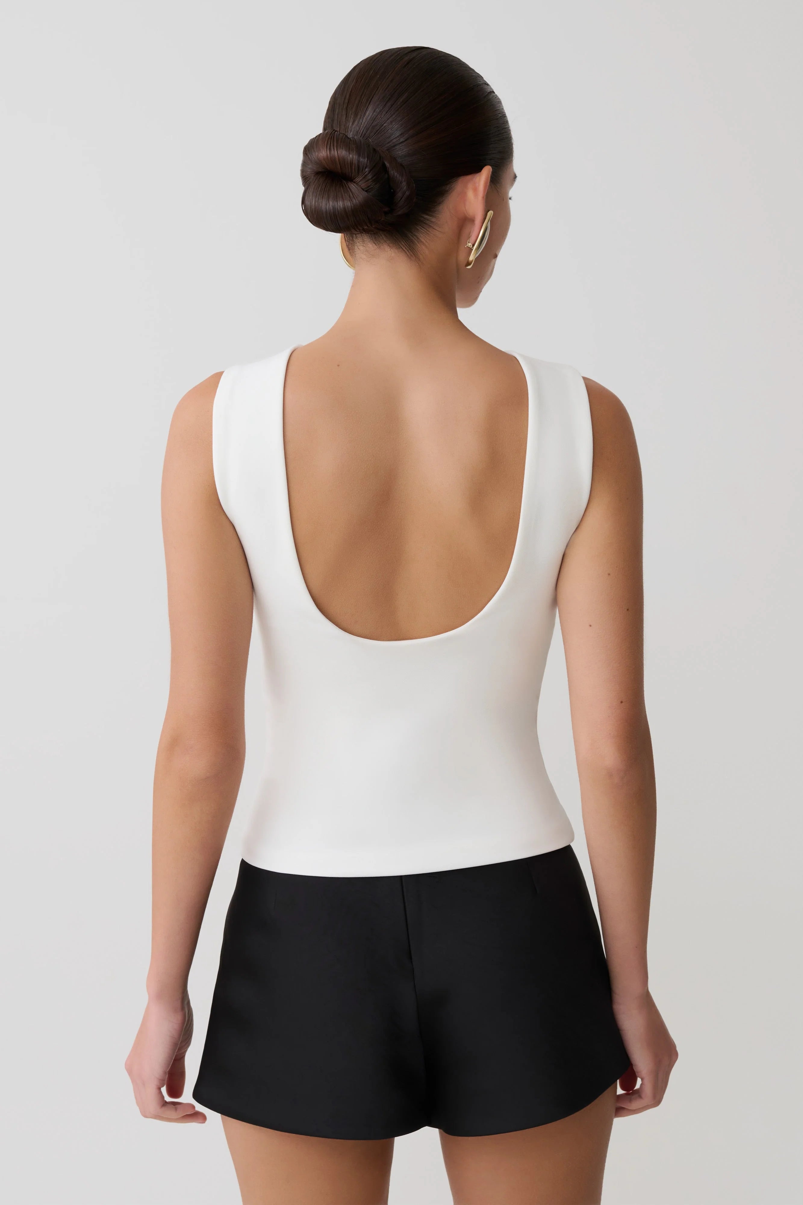 Kyra Open Back Scuba Crepe Top White