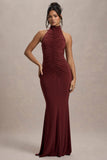 Arietta Port High Neck Ruched Fishtail Maxi Dress