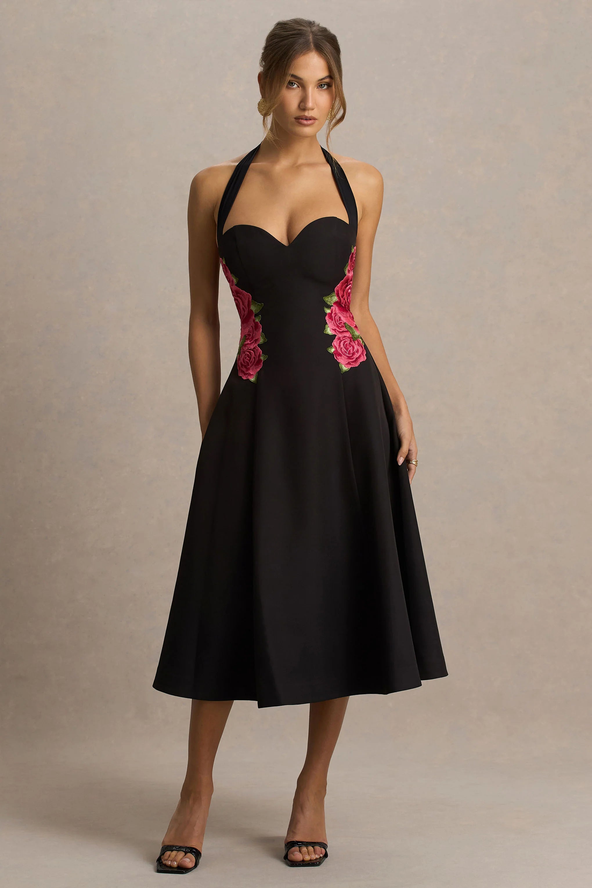 Tillie Black Halter Neck Midi Dress