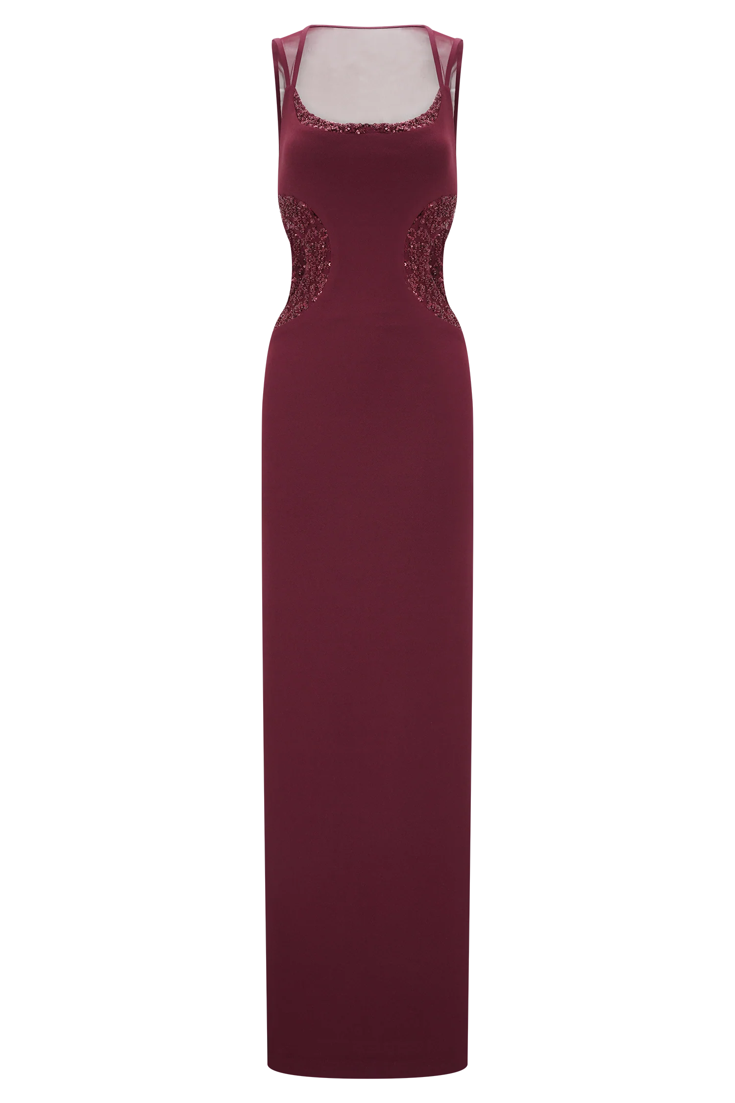 Angelique Beaded Crepe Maxi Dress Wine