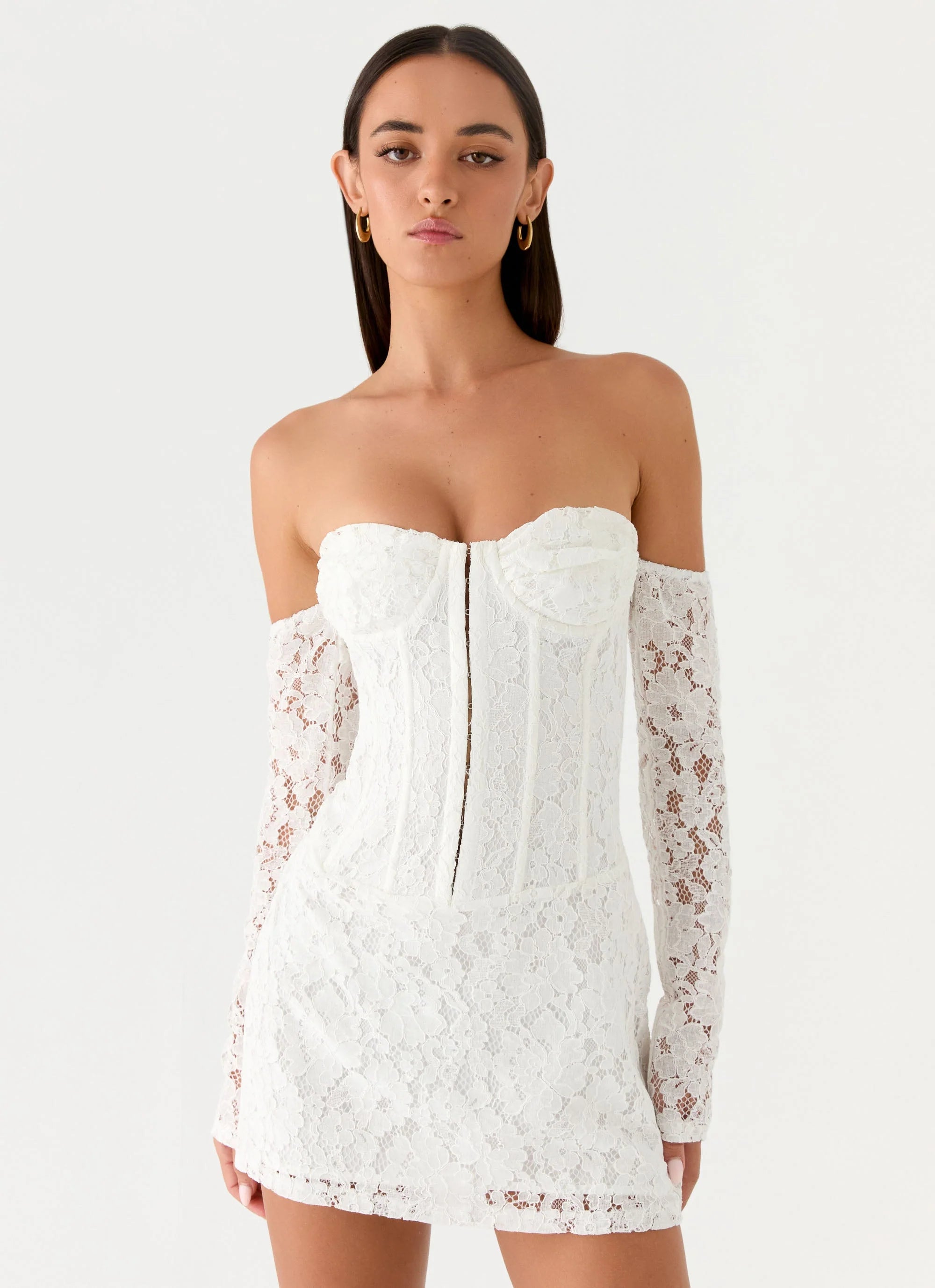 Already Know Lace Long Sleeve Mini Dress - White