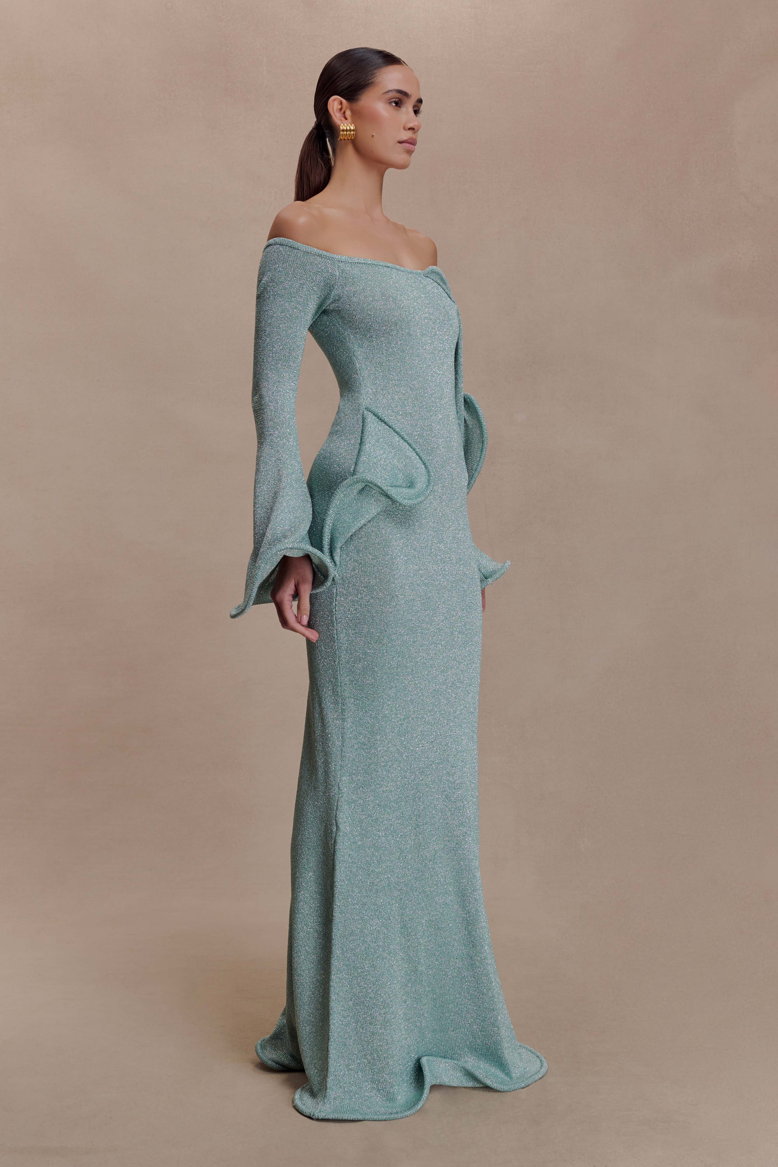 Sandrine Lurex Knit Maxi Dress Aqua