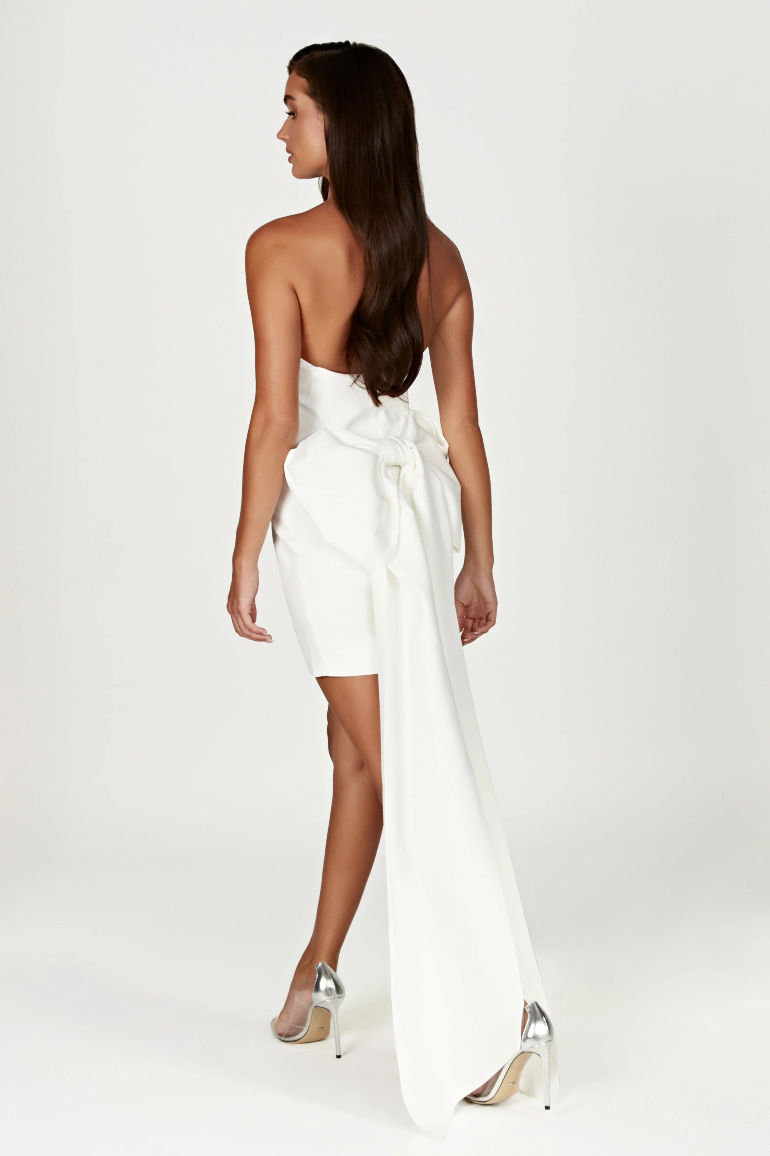 Meredith Strapless Bow Mini Dress White