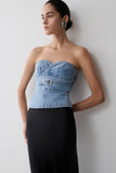 Tommy Strapless Denim Top With Buckle Classic Blue