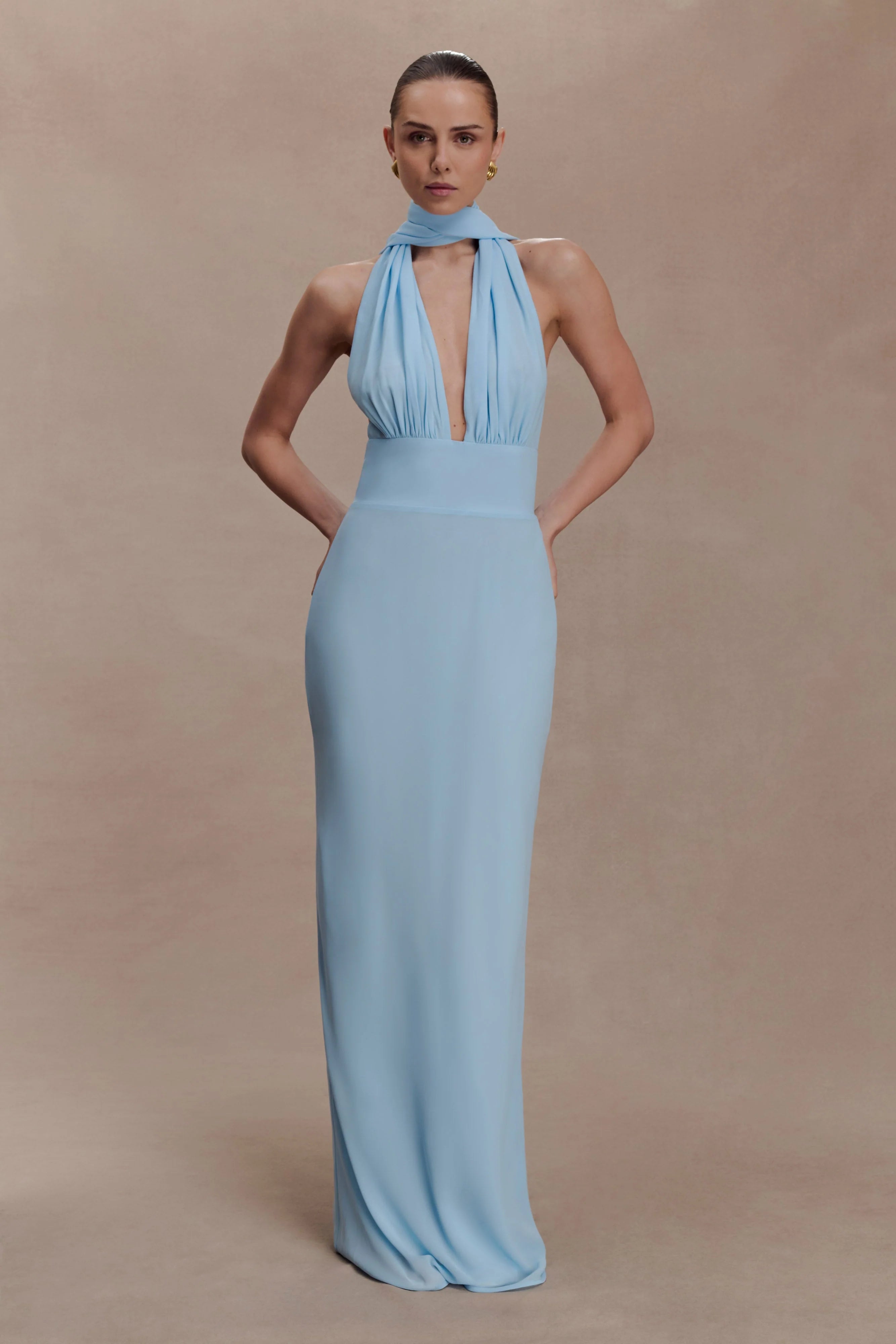 Nadine Halter Chiffon Maxi Dress Blue