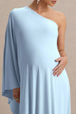 Waves Powder Blue Asymmetric Maternity Maxi Dress With One Sleeve Cape