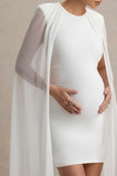 Charlene White High Neck Maternity Mini Dress With Mesh Cape