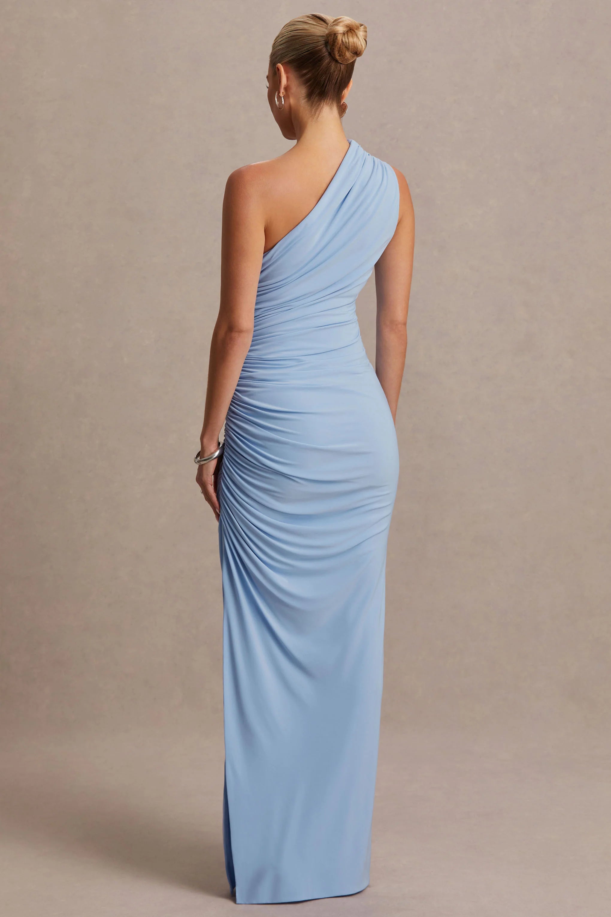 Darcie Powder Blue Asymmetric Neck Maternity Maxi Dress