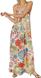 Women Boho Floral Maxi Dress Backless Spaghetti Strap A Line Flowy Summer Vacation Long Dress