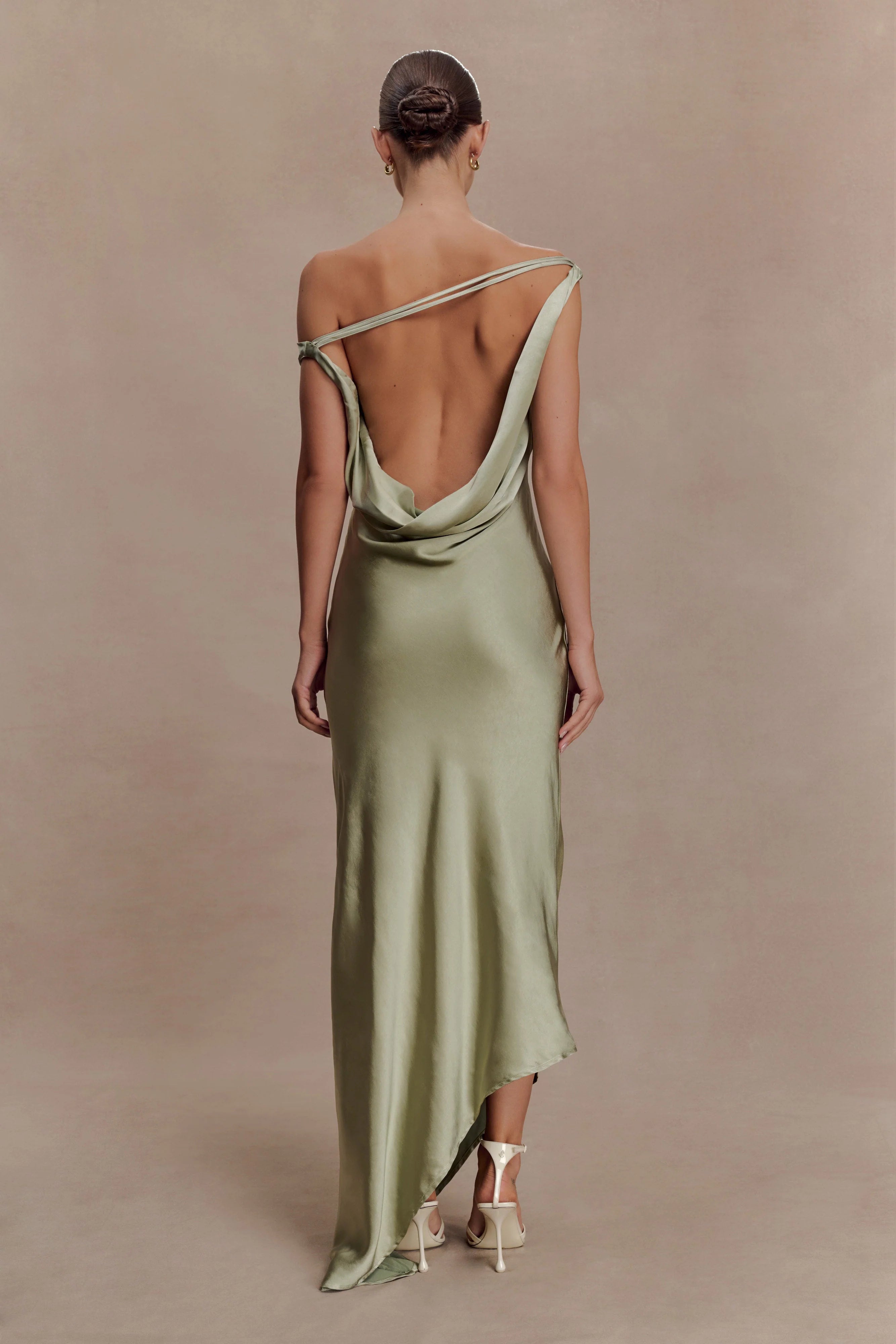 Yvette Slip Maxi Dress With Asymmetrical Hem Sage