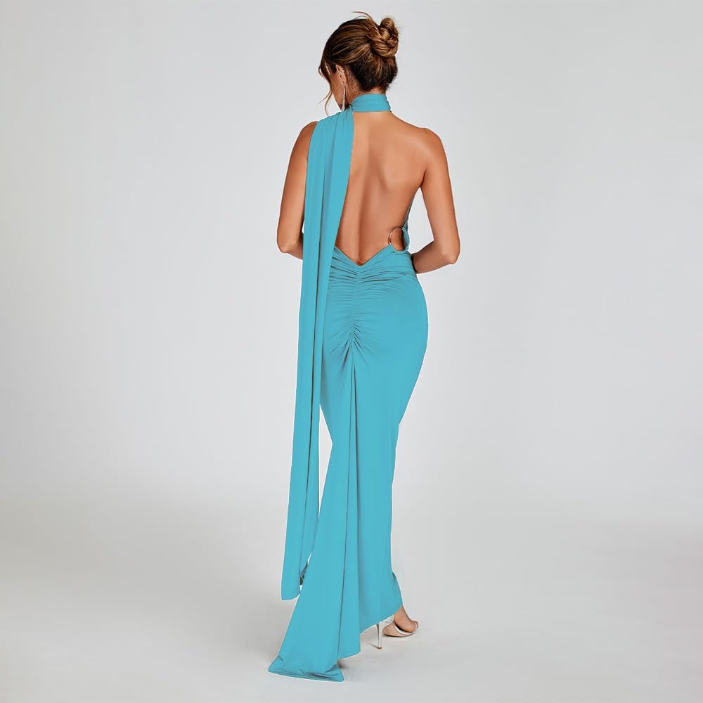 Women Sexy Backless Dress Bodycon Sleeveless Open Back Maxi Dress Formal Cocktail Wedding Guest