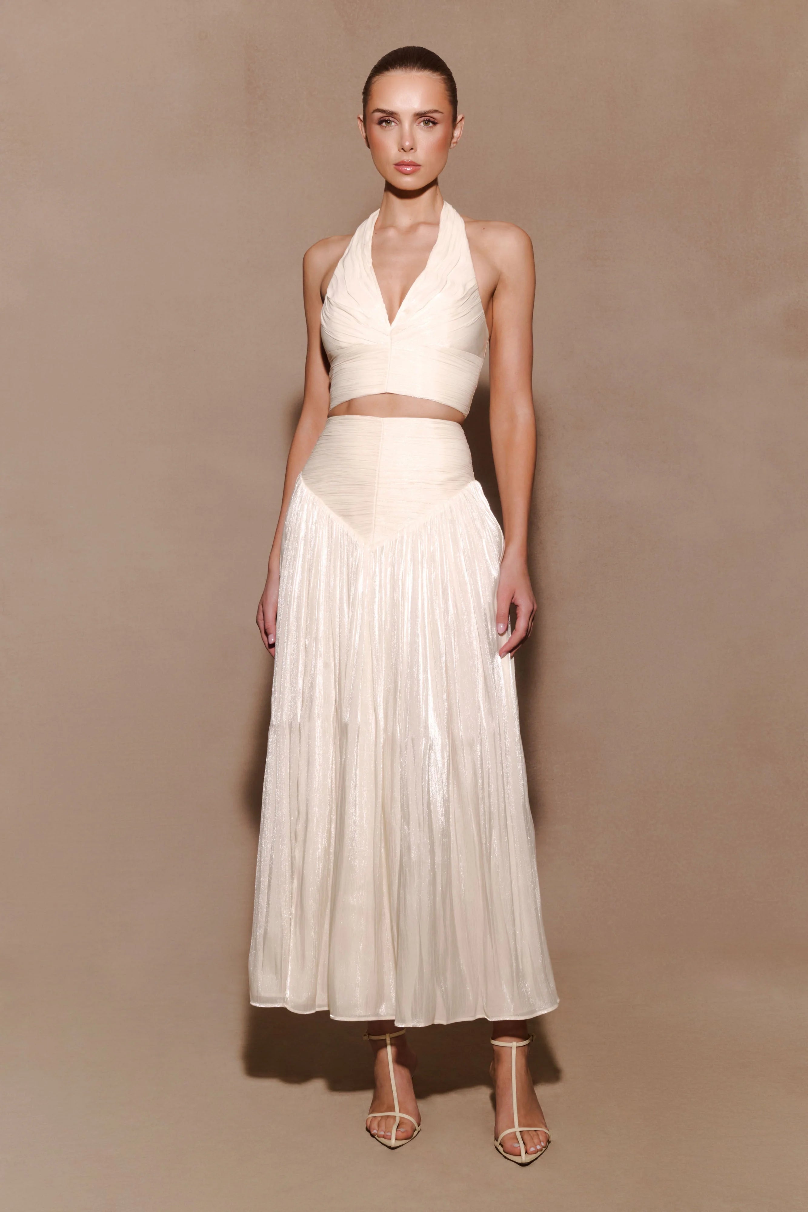 Makena Gathered Midi Skirt Opal White