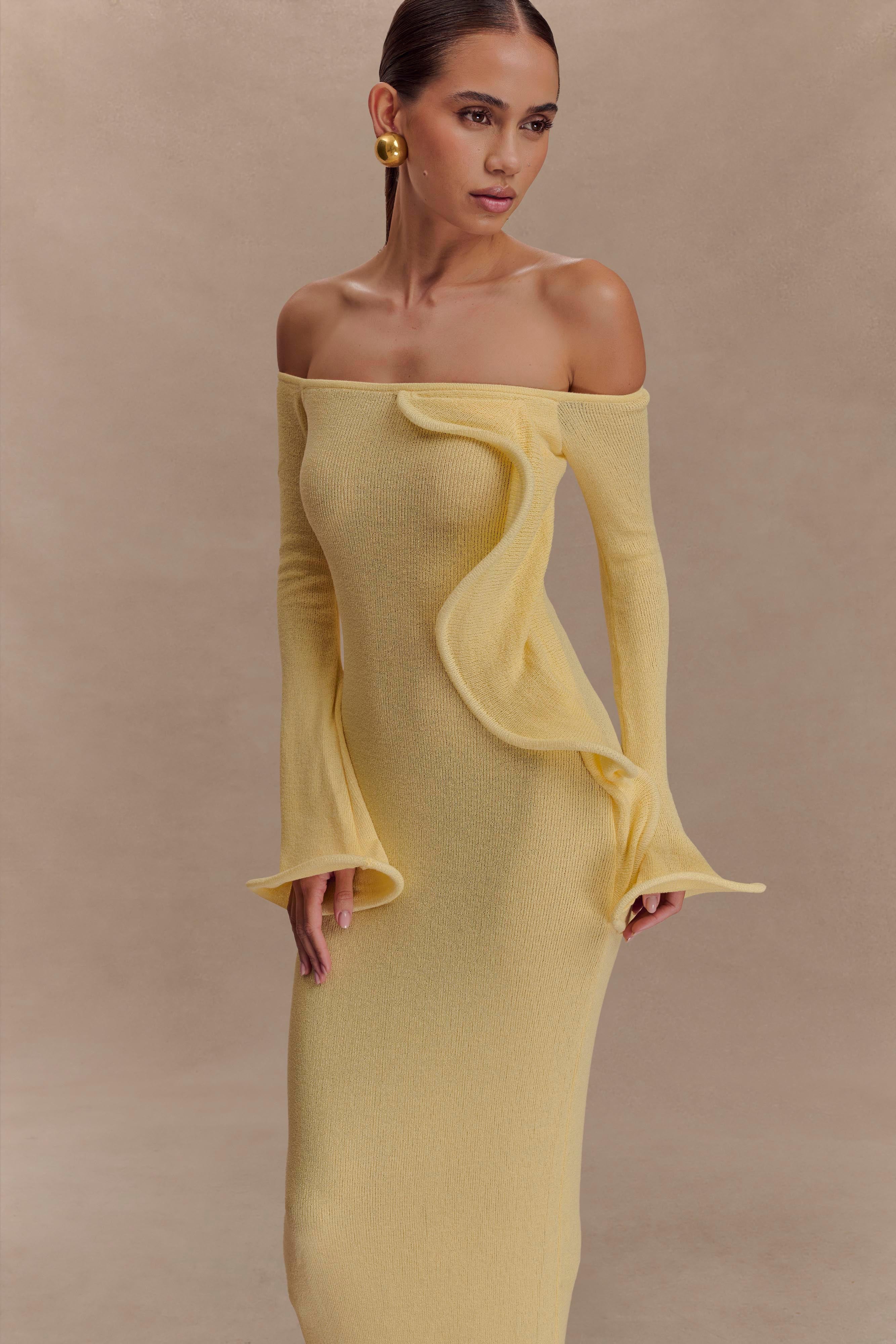 Sandrine Off Shoulder Knit Maxi Dress Lemon