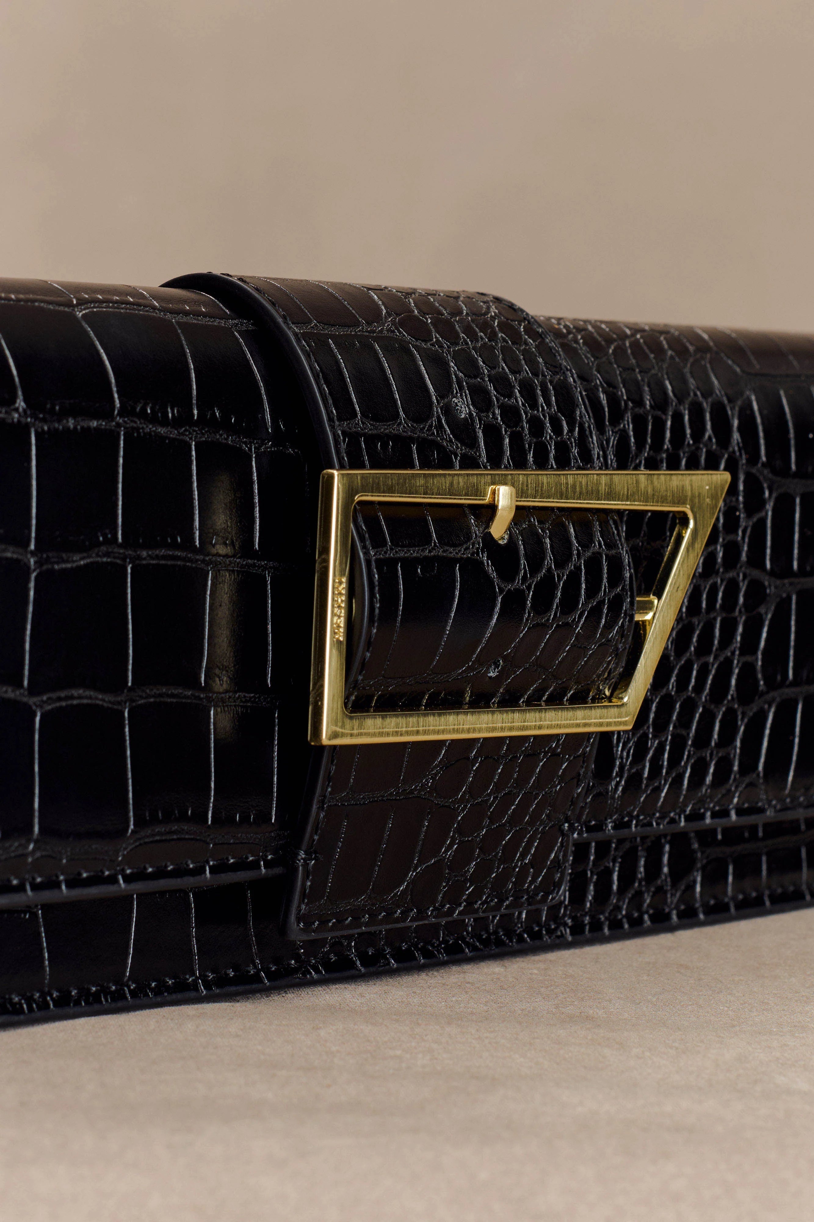 Jessica Faux Leather Crocodile Clutch Black