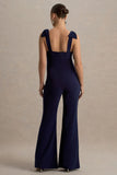 Impeccable Navy Sweetheart Bow Strap Maternity Jumpsuit