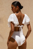 Soft Sands White Broderie Cut Out Swimsuit With Ruffle Sleeves
