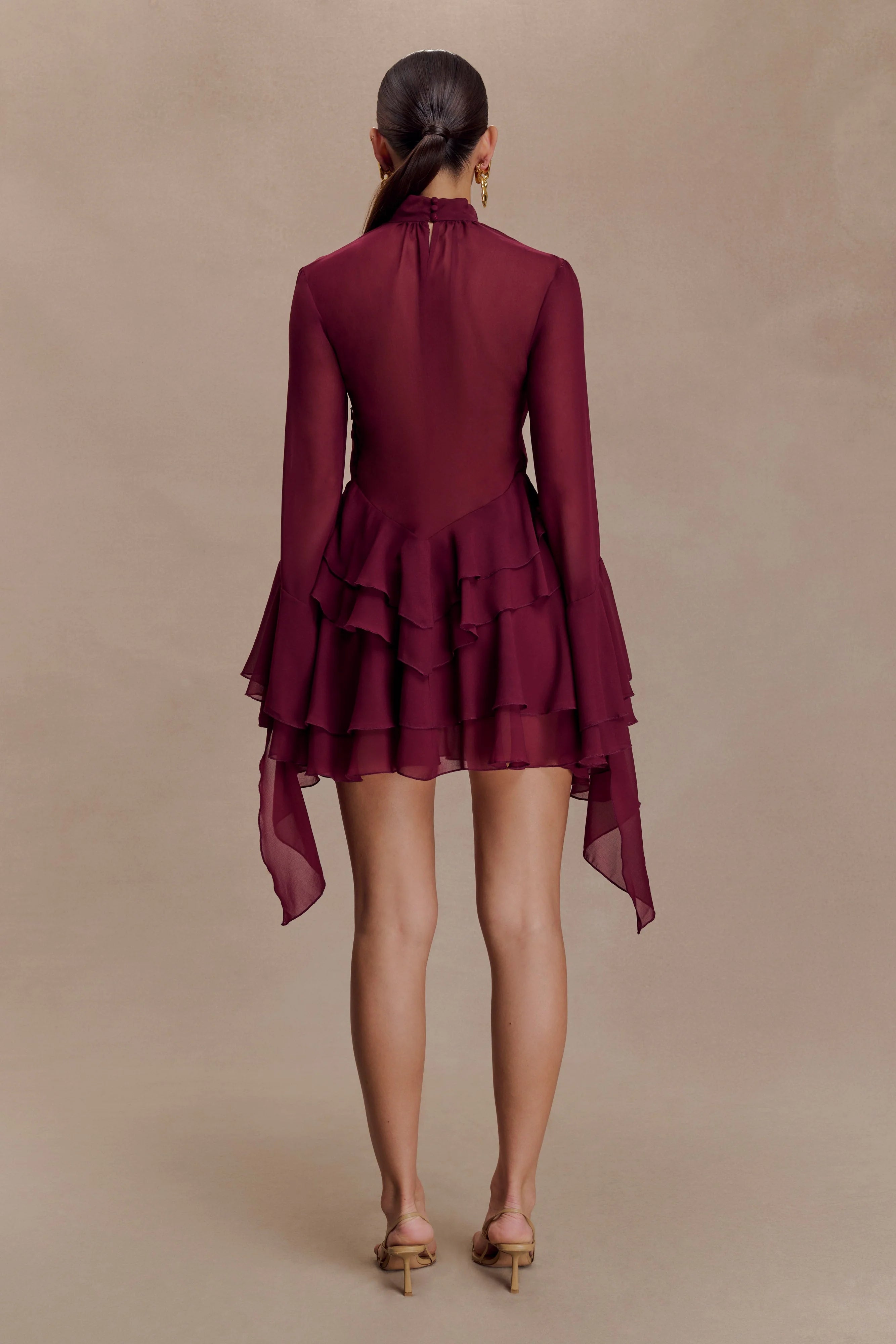 Nimah Chiffon Ruffle Mini Dress Wine