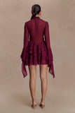 Nimah Chiffon Ruffle Mini Dress Wine