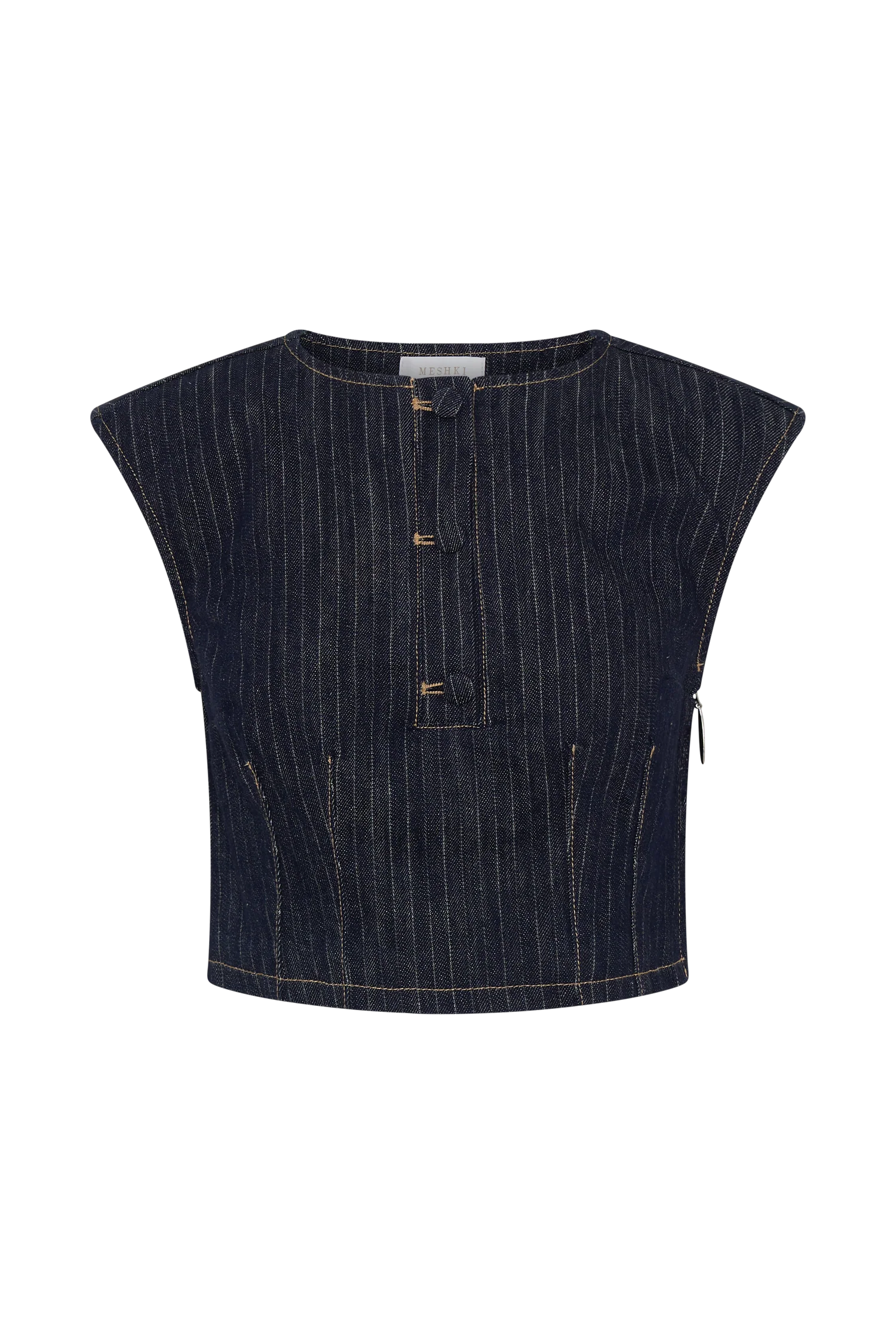 Loraine Sleeveless Denim Top Indigo Pinstripe