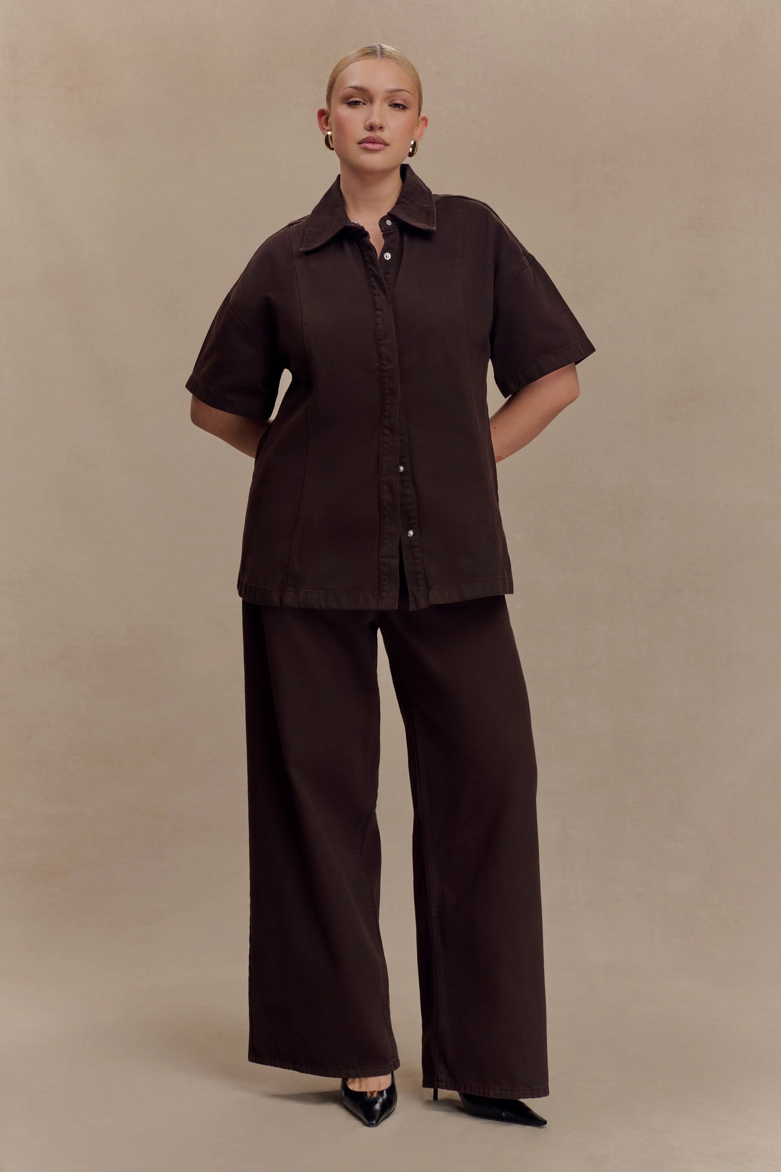 Maya Oversized Denim Shirt Chocolate